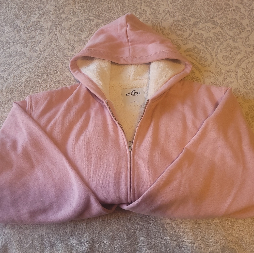 Hollister Pink Sherpa Lined Hoodie Juniors Large